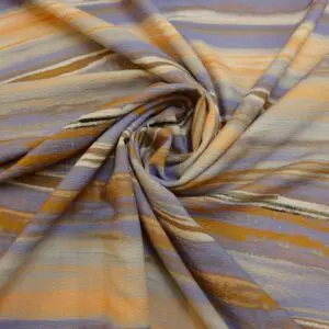Seersucker Fabric With Elastane Morning Has Broken Ivory Rust Blue