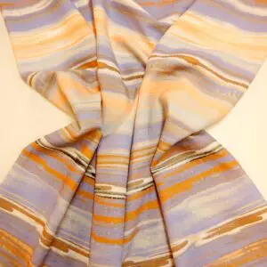 Seersucker Fabric With Elastane Morning Has Broken Ivory Rust Blue