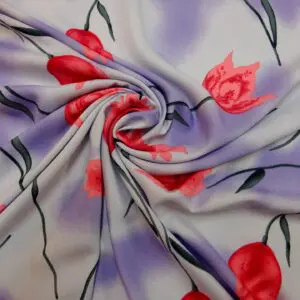Viscose Fabric Floral Twisting Tulips Lilac Pink