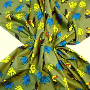 Cotton Fabric Bird Toucan Play Khaki