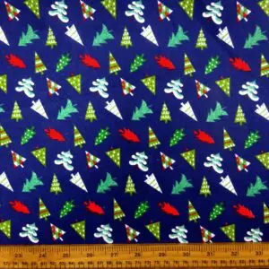 Christmas Fabric Polyester Cotton Christmas Trees Navy