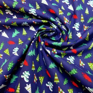 Christmas Fabric Polyester Cotton Christmas Trees Navy