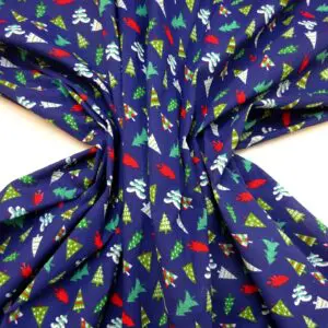Christmas Fabric Polyester Cotton Christmas Trees Navy