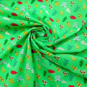 Christmas Fabric Polyester Cotton Christmas Trees Grass Green