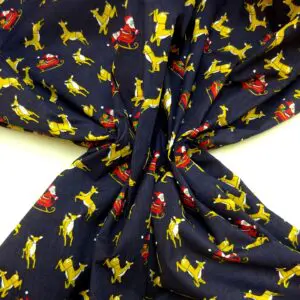 Christmas Fabric Polyester Cotton Dashing Reindeers Navy