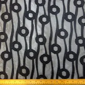 Chiffon Fabric Burnout With Silver Thread Flower Stalk Black