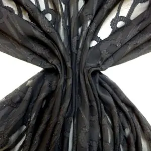 Chiffon Fabric Burnout With Silver Thread Flower Stalk Black
