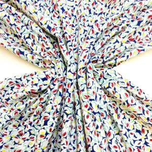 Cotton Fabric Light Twill Scatter Floral White Wine Blue