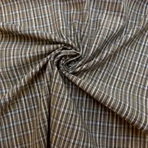Cotton Fabric Rattan Checks Silver Thread Black Beige