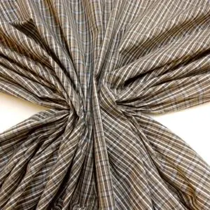 Cotton Fabric Rattan Checks Silver Thread Black Beige