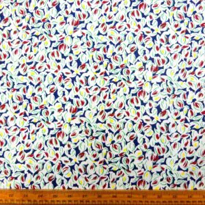Cotton Fabric Light Twill Scatter Floral White Wine Blue