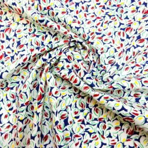 Cotton Fabric Light Twill Scatter Floral White Wine Blue