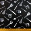 Cotton Fabric Light Canvas Cutlery Black White