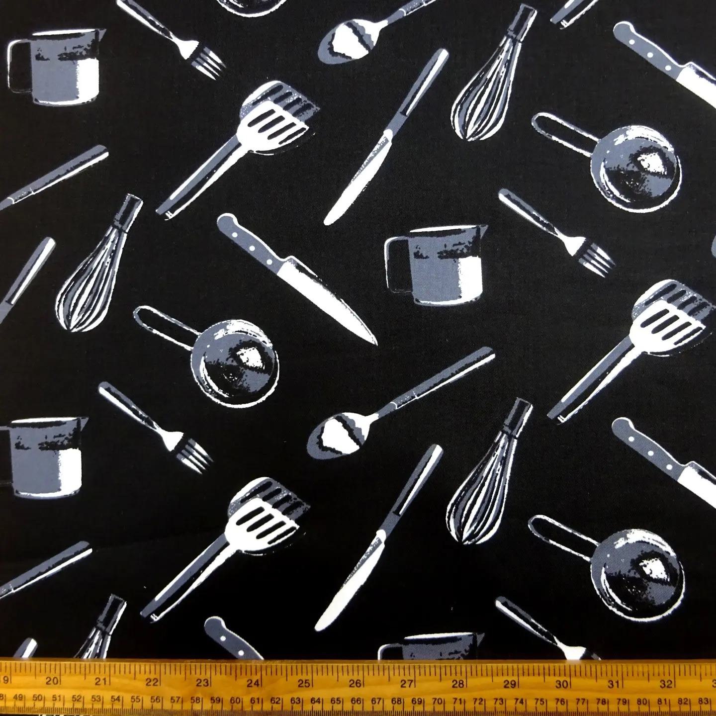 Cotton Fabric Light Canvas Cutlery Black White