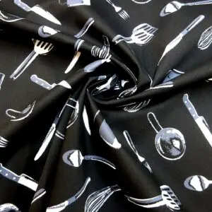 Cotton Fabric Light Canvas Cutlery Black White