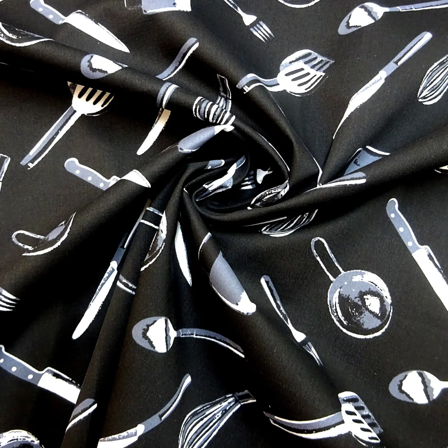 Cotton Fabric Light Canvas Cutlery Black White