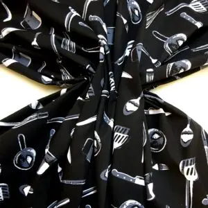 Cotton Fabric Light Canvas Cutlery Black White