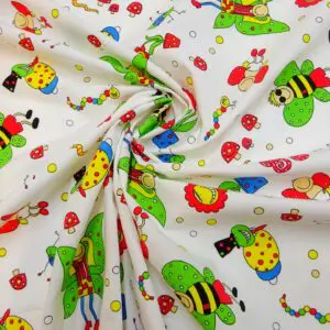 Cotton Fabric Garden Frolic Cartoons White