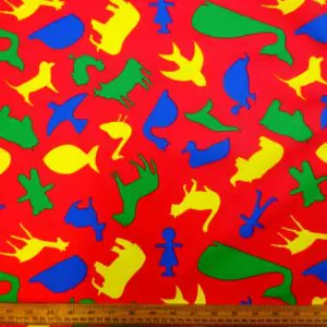 Cotton Fabric Abstract Animals Red