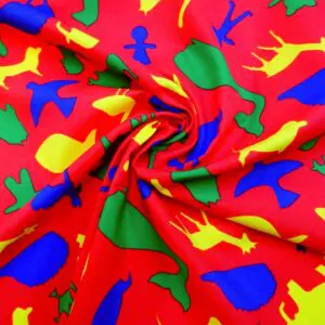 Cotton Fabric Abstract Animals Red