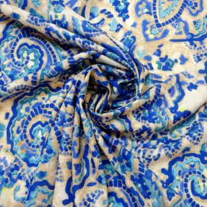 Crepe De Chine Fabric Mosaic Blue/Beige