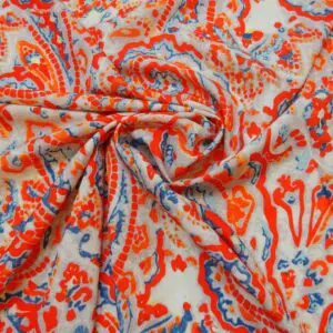 Crepe De Chine Fabric Mosaic Orange/Teal