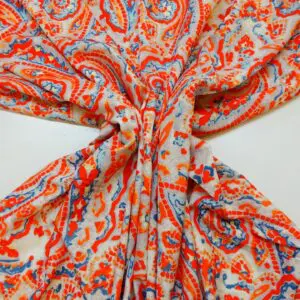 Crepe De Chine Fabric Mosaic Orange/Teal
