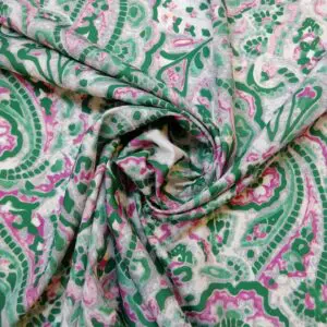 Crepe De Chine Fabric Mosaic Emerald/Pink