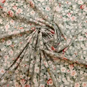 Crepe De Chine Fabric Floral Milky Pansy Grey