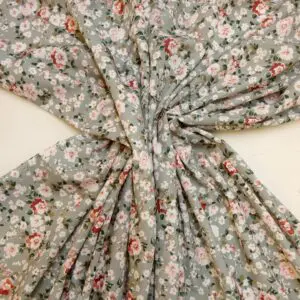 Crepe De Chine Fabric Floral Milky Pansy Grey