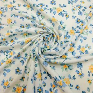 Crepe De Chine Fabric Floral Buttercup Maze Ivory