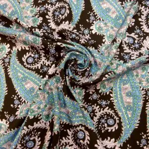Crepe De Chine Fabric Victorian Paisley Black/Lilac