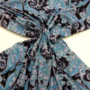 Crepe De Chine Fabric Victorian Paisley Black/Lilac