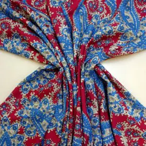 Crepe De Chine Fabric Victorian Paisley Cerise/Blue