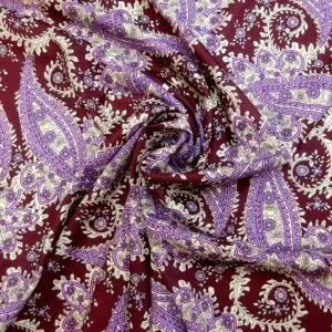 Crepe De Chine Fabric Victorian Paisley Burgundy/Mauve