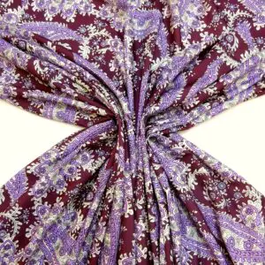 Crepe De Chine Fabric Victorian Paisley Burgundy/Mauve