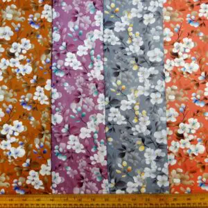 Crepe De Chine Fabric Floral Apple Blossom