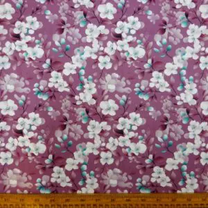 Crepe De Chine Fabric Floral Apple Blossom Dusky Pink