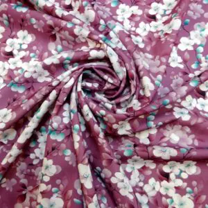 Crepe De Chine Fabric Floral Apple Blossom Dusky Pink