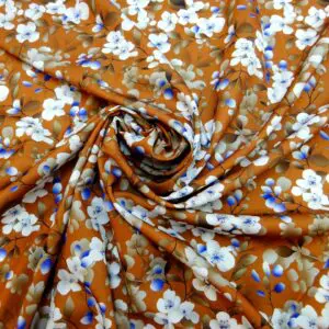Crepe De Chine Fabric Floral Apple Blossom Rust