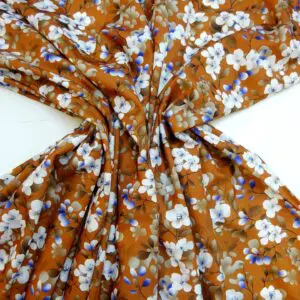 Crepe De Chine Fabric Floral Apple Blossom Rust