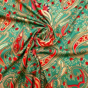 Crepe De Chine Fabric Oriental Swirl Jade