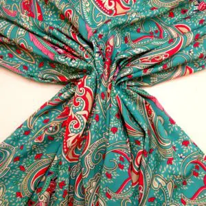 Crepe De Chine Fabric Oriental Swirl Jade