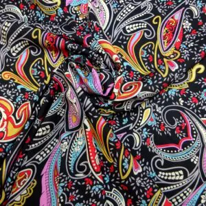 Crepe De Chine Fabric Oriental Swirl Black