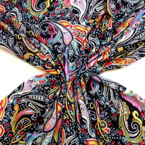 Crepe De Chine Fabric Oriental Swirl Black