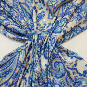 Crepe De Chine Fabric Mosaic Blue/Beige