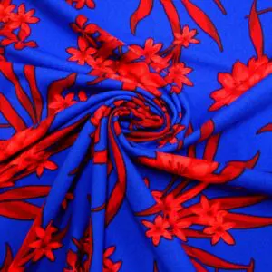 Crepe Fabric Jersey Fire Ferns Royal Red