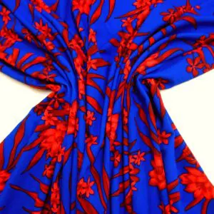 Crepe Fabric Jersey Fire Ferns Royal Red