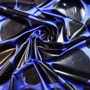 Satin Fabric Groovy Loony Random Black Foil Spots Royal