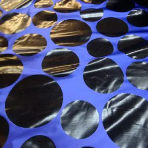 Satin Fabric Groovy Loony Random Black Foil Spots Royal